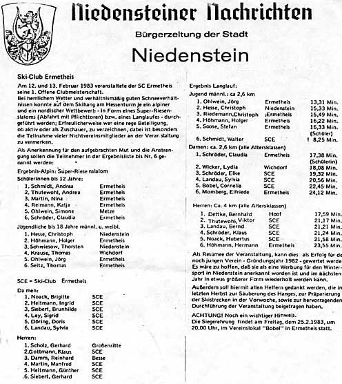 Bericht aus Niedensteiner Nachrichten - Clubmeisterschaft 1983