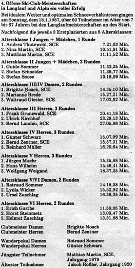 Bericht aus Niedensteiner Nachrichten - Clubmeisterschaft 1987 Langlauf